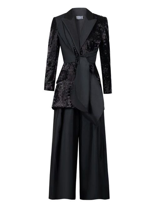 Sequin-embellished wide-leg suit - Black