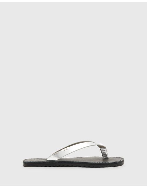 AllSaints Sydney leather thong sandals in silver
