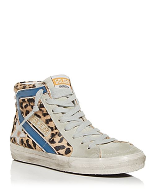 Women's Slide Leopard Print Calf Hair High Top Sneakers
