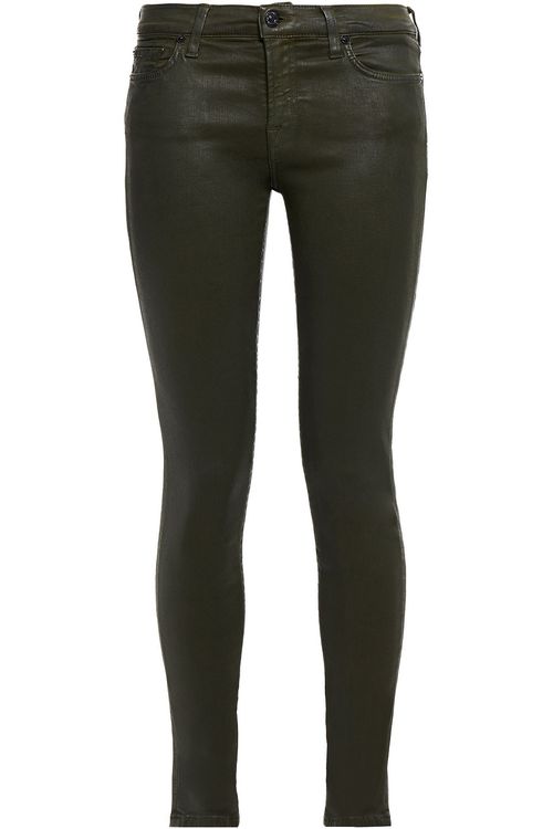 Coated cotton-blend skinny pants - Green - 23