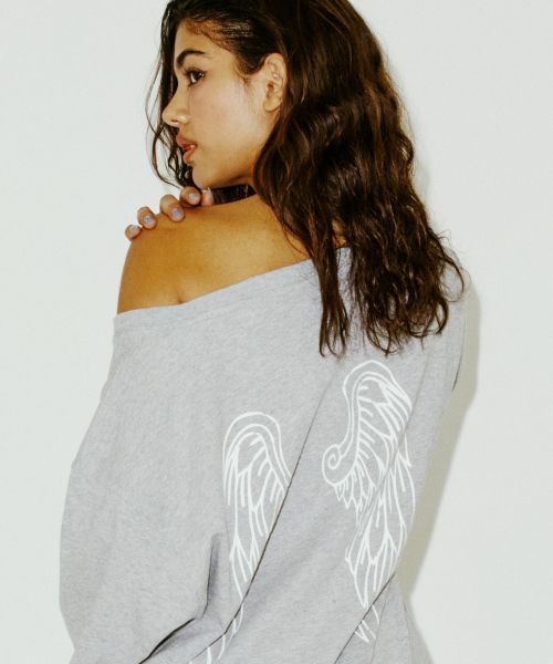 14 DENIM OFF SHOULDER TEE GREY