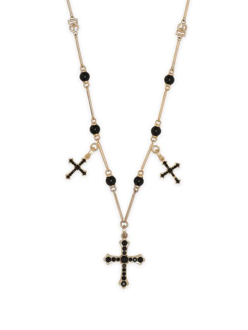 Cross-charm rosary necklace - Gold
