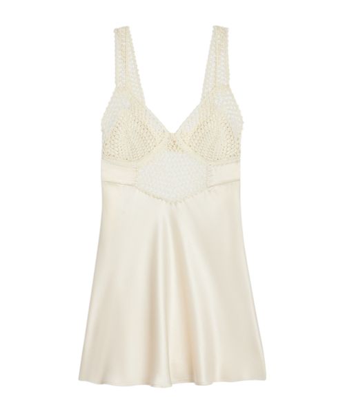 Mini dress in crocheted cotton and silk