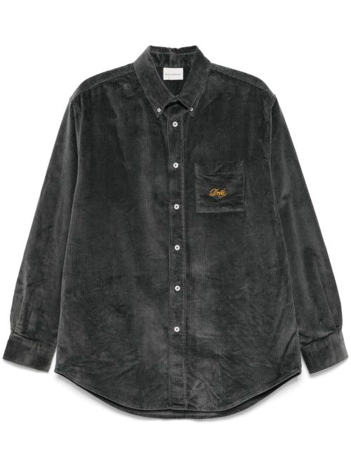 Embroidered-logo corduroy shirt - Grey