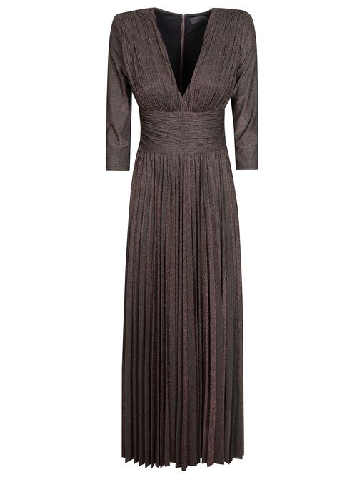 V-neck Pleated Midi Dress