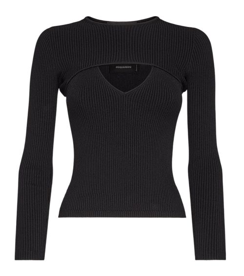 Black Knitted Crew Neck Top