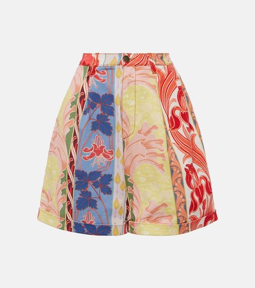 Printed denim shorts