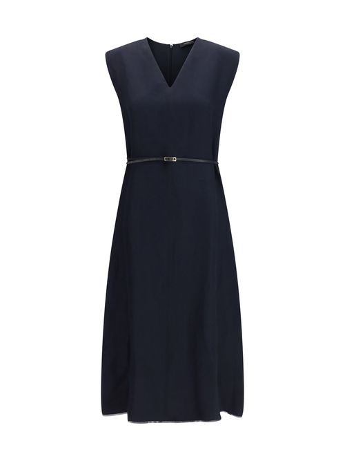 V-Neck Belted Dress — Navy