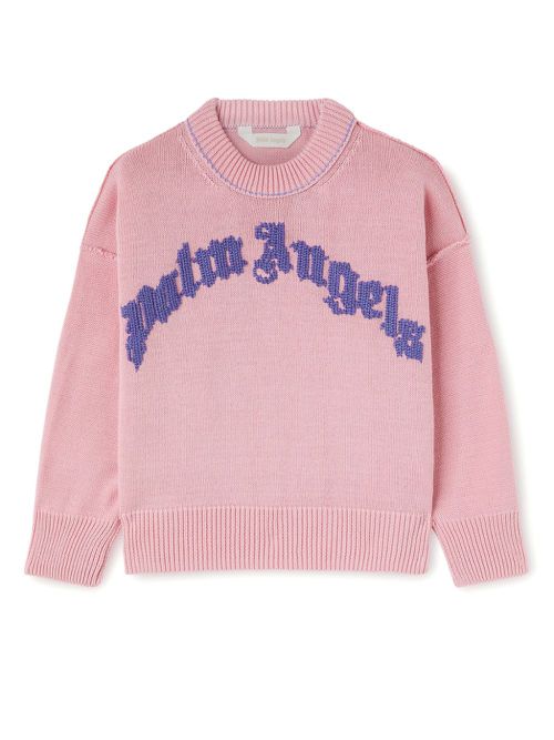 Curved Logo-embroidered cotton jumper - Pink