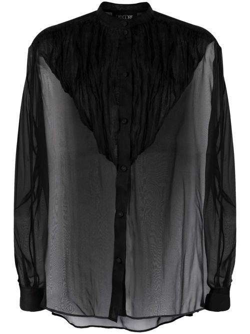 Silk-organza band-collar blouse - Black