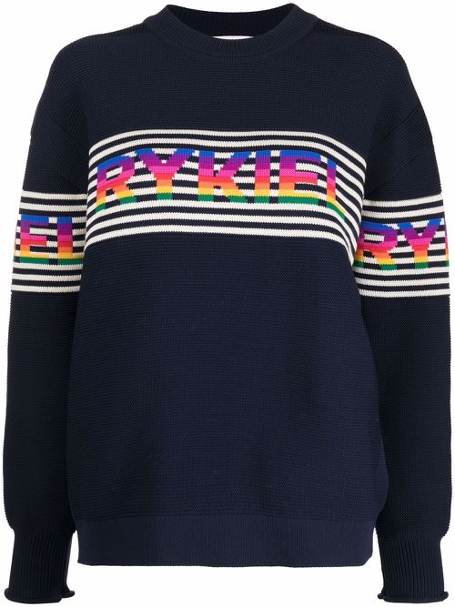 Striped logo-knit jumper - Blue