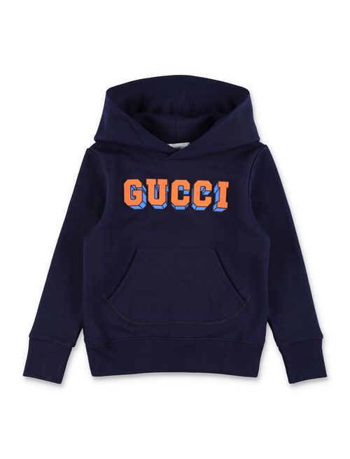 Kids Sweatshirt with Fixed Hood and Logo Lettering on the Front