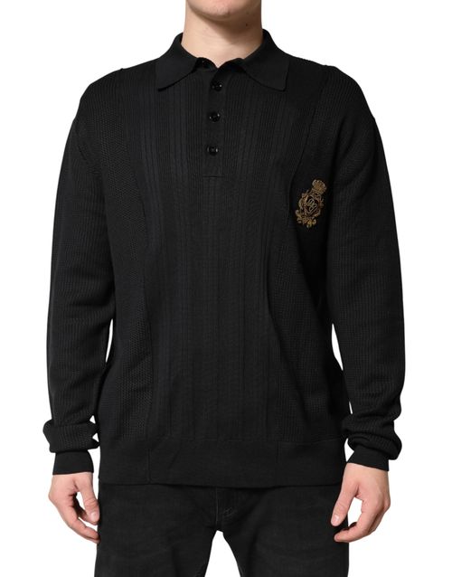 Logo-Embroidered Silk Blend Pullover Sweater — Black