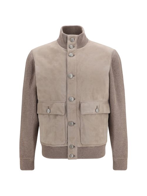 Suede and Knit Jacket — Beige