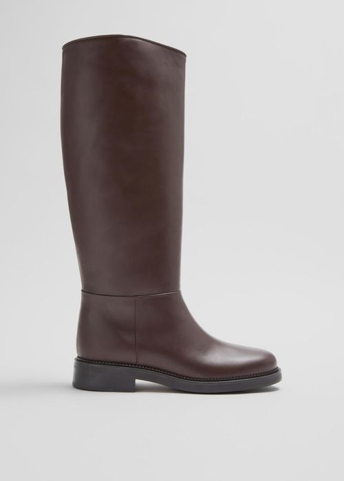 Leather Riding Boots - Beige
