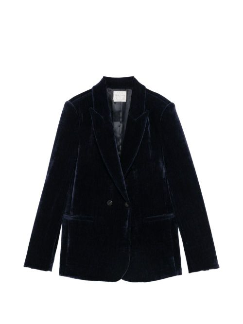 Velvet Double-Breasted Blazer — Navy