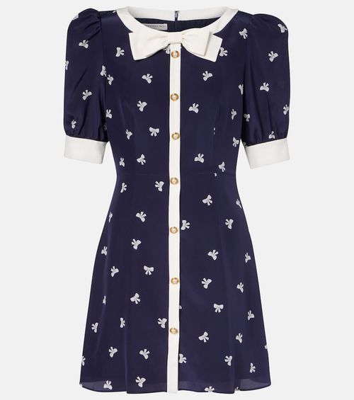 Bow-detail polka-dot silk minidress