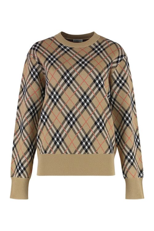 Beige Check Crew Neck Sweater