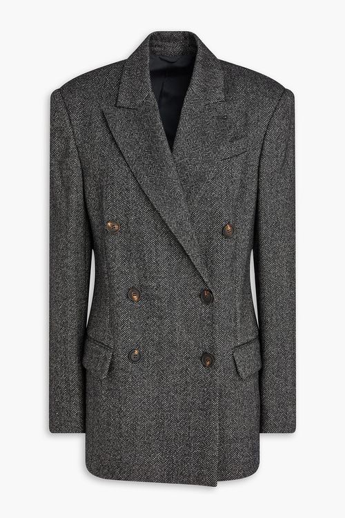 Double-breasted herringbone wool-blend blazer - Black - IT 36