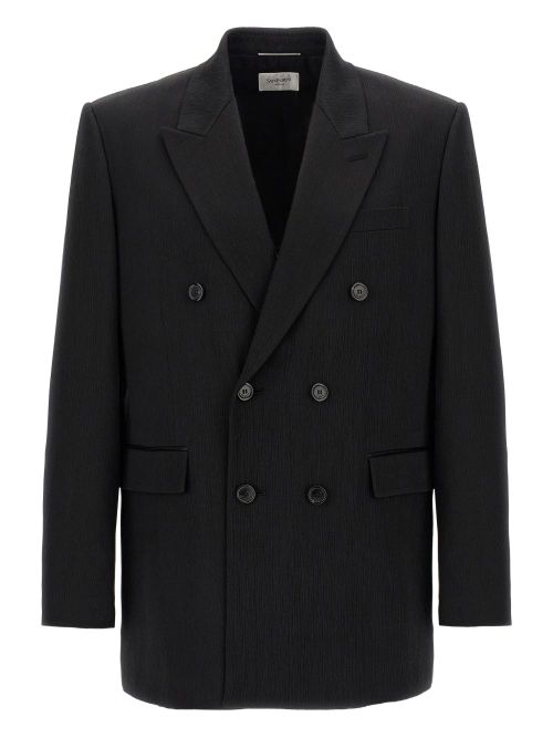 Double-breasted silk blazer - Black