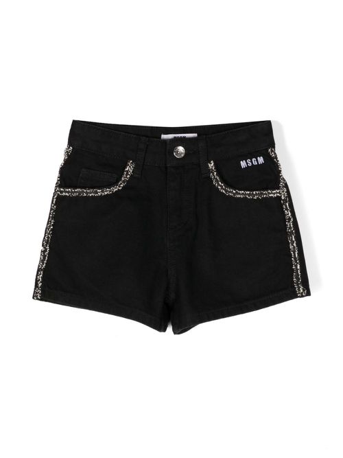 Contrasting-trim denim shorts - Black