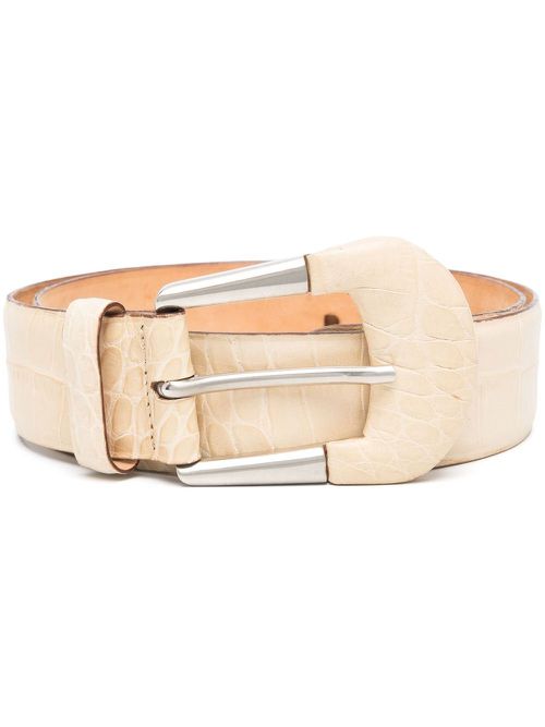 2000s snakeskin-effect buckled belt - Neutrals