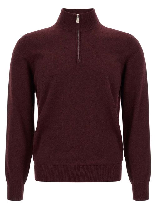 Maroon Solid Mock Collar Sweater