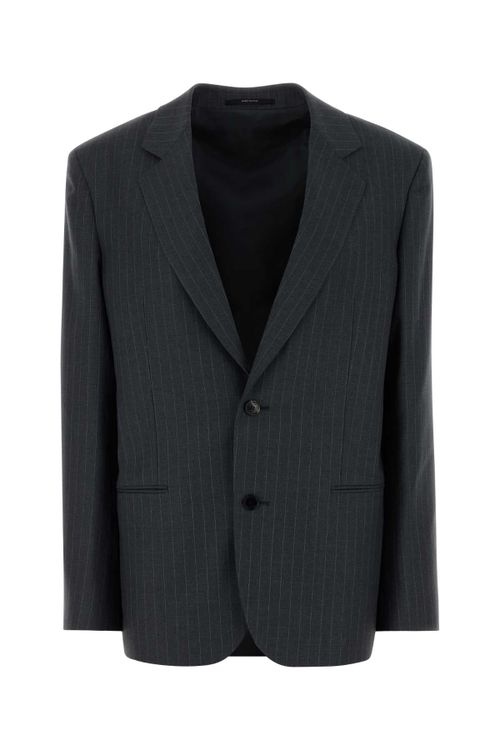 Pinstriped Wool Blazer — Gray