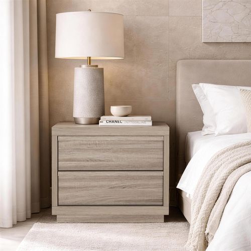 Manhattan Comfort Navis 26" 2 Drawer Nightstand, Natural Oak