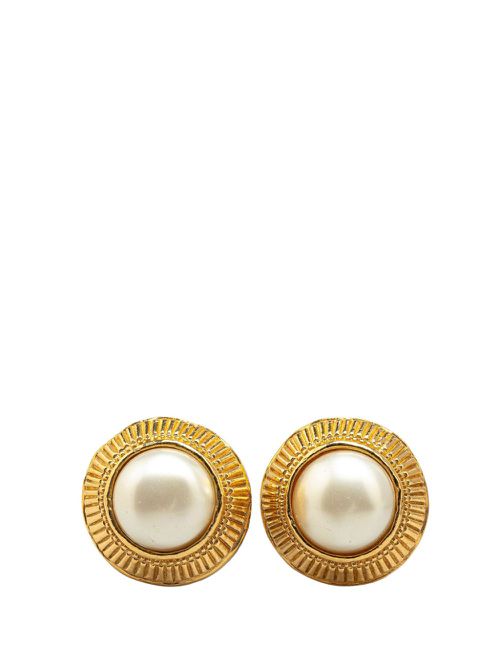 20th Century Gold Plated Faux Pearl Clip On costume earrings