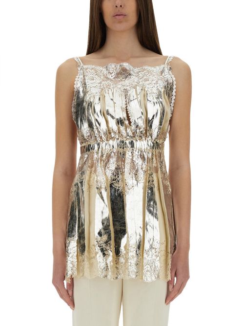 Laminated Pleated Satin Top