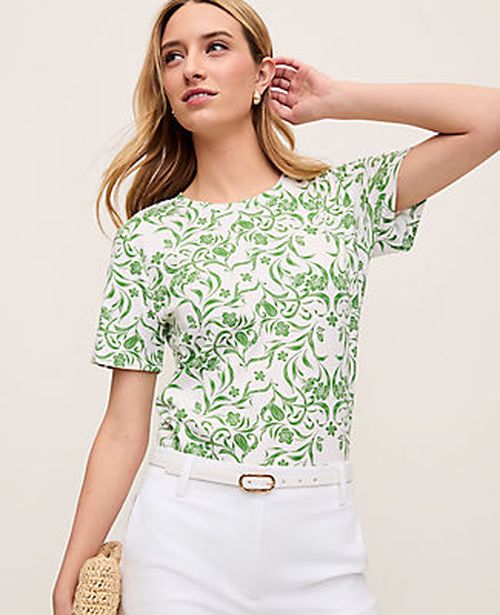 Ann Taylor Floral Crew Neck Tee