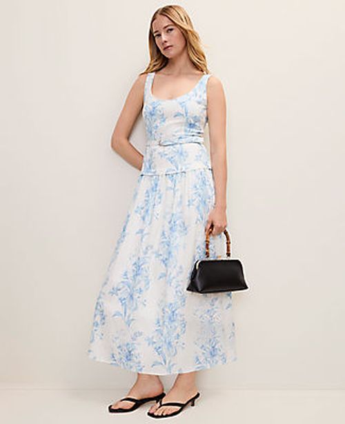 Ann Taylor Floral Belted Flare Midi Dress
