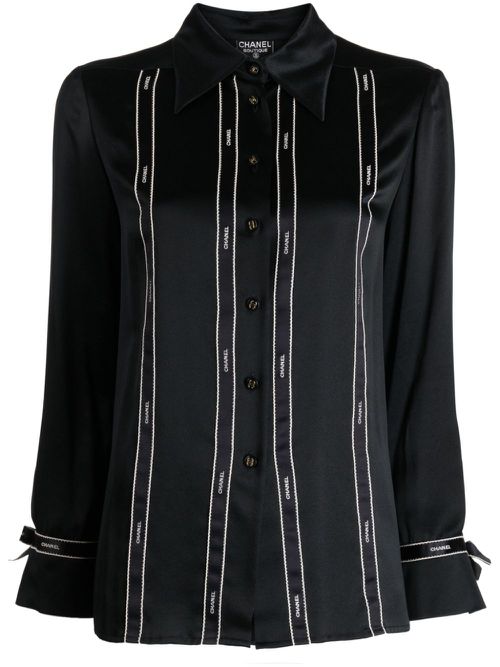 1994 logo-ribbon silk shirt - Black