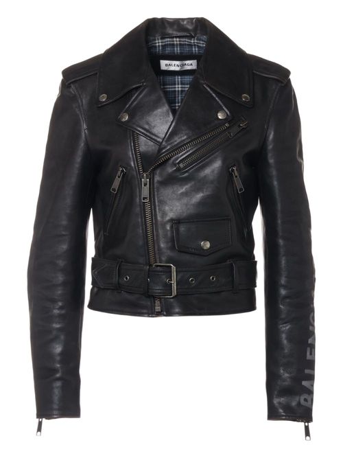 Logo-print leather jacket - Black
