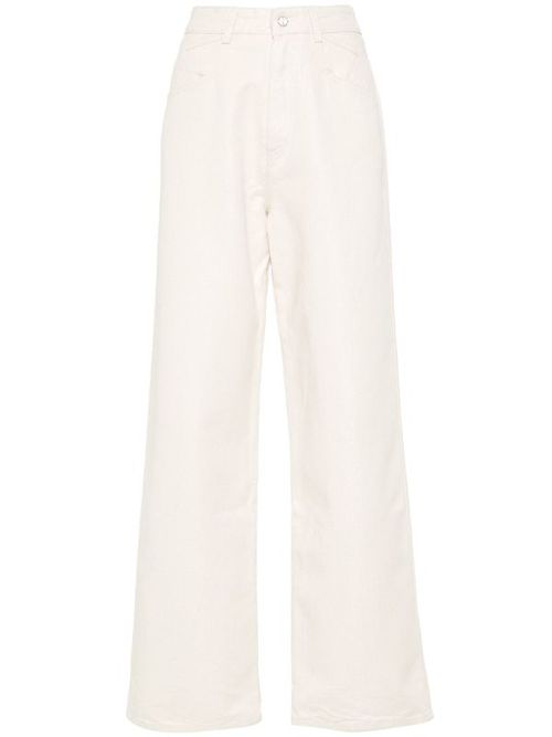 High-Waisted Straight-Leg Jeans — Light Beige