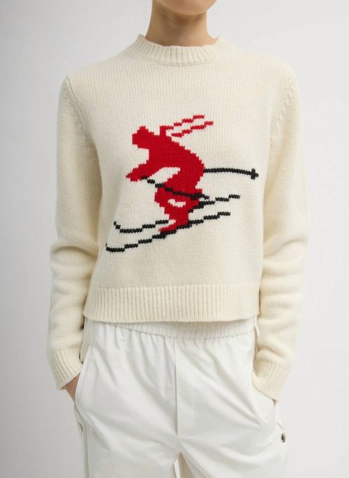 Soft Wool Ski Shrunken Sweater In Ivory Multi