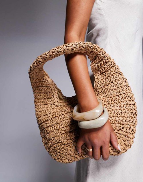 Straw grab bag in beige-Neutral