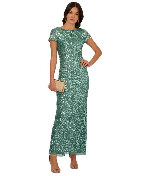 Adrianna Papell | Adrainna Papell Women's Embellished Short-Sleeve Gown - Green  Slate | Realry