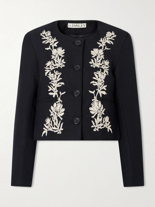 S. S. Daley - Ophelia Cropped Embroidered Woven Jacket - Black