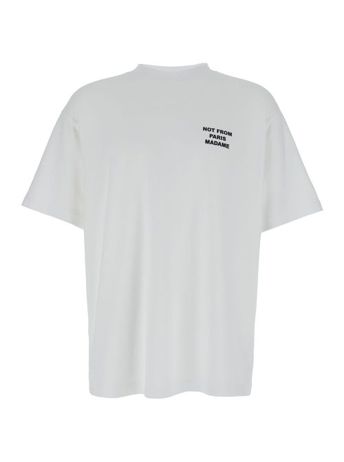White Crewneck T-shirt With Slogan Print On The Front And Back In Cotton Man