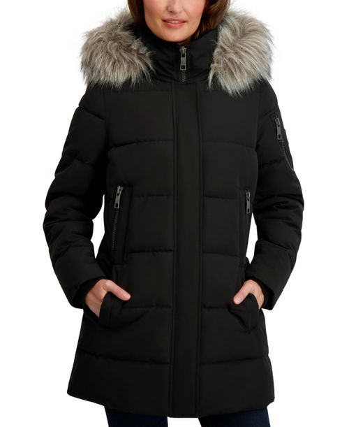 Women's Faux-Fur-Trim Hooded Puffer Coat - Black