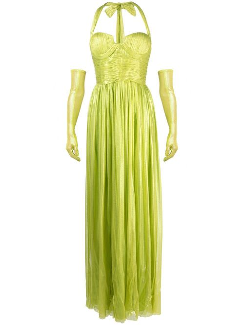 Ruched-detail halterneck maxi dress - Green