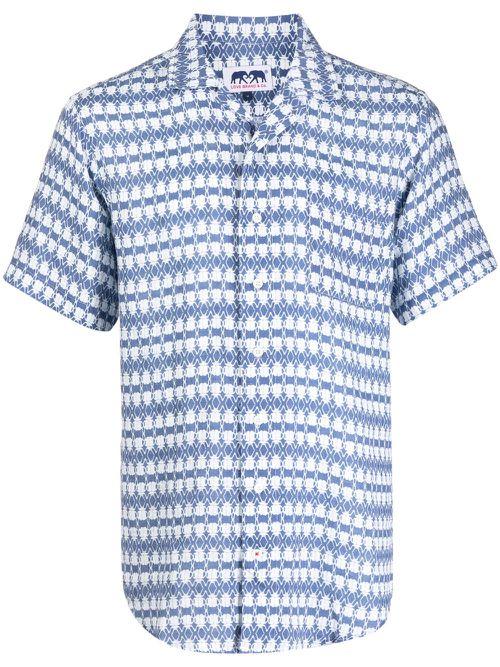 Graphic-print linen shirt - Blue