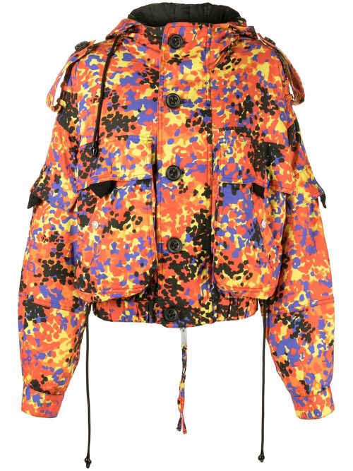 Abstract print hooded jacket - Orange