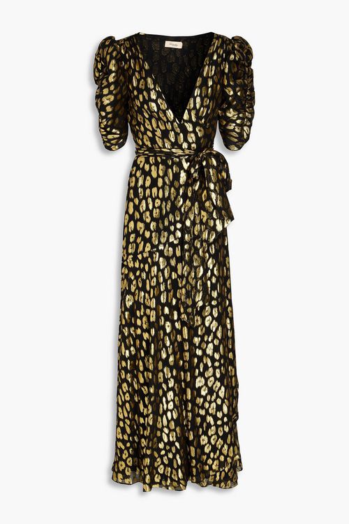 Kyra metallic fil coupé georgette maxi wrap dress - Black - UK 8