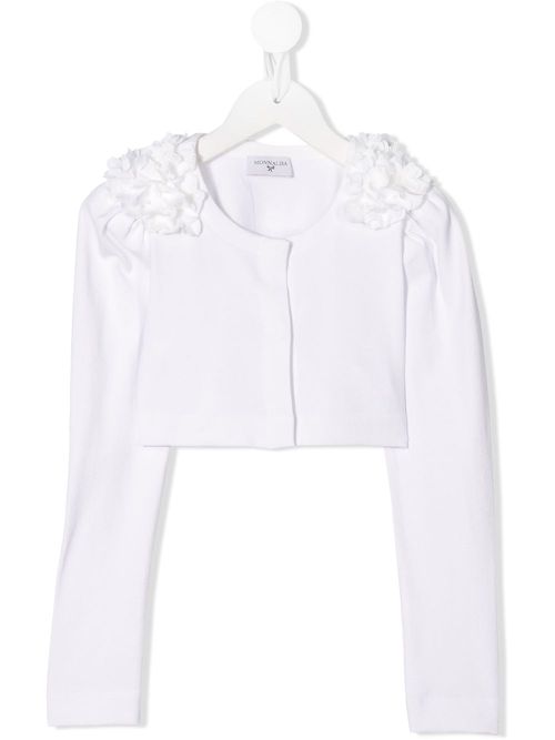 Floral-appliqué cropped cardigan - White