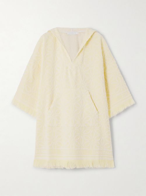 Coco Fringed Cotton-terry Jacquard Hooded Mini Dress - Yellow