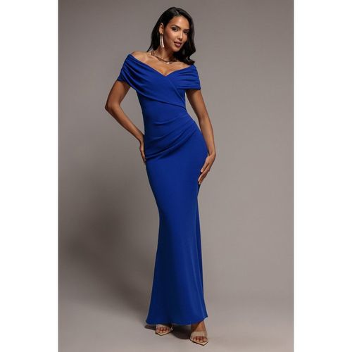 Goddiva Pleated Bardot Wrap Mermaid Maxi Dress - Royal Blue