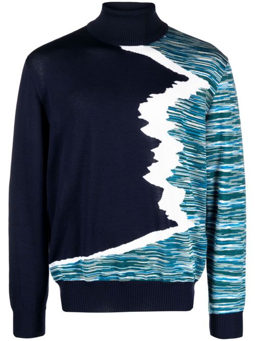 Stripe-pattern roll-neck jumper - Blue